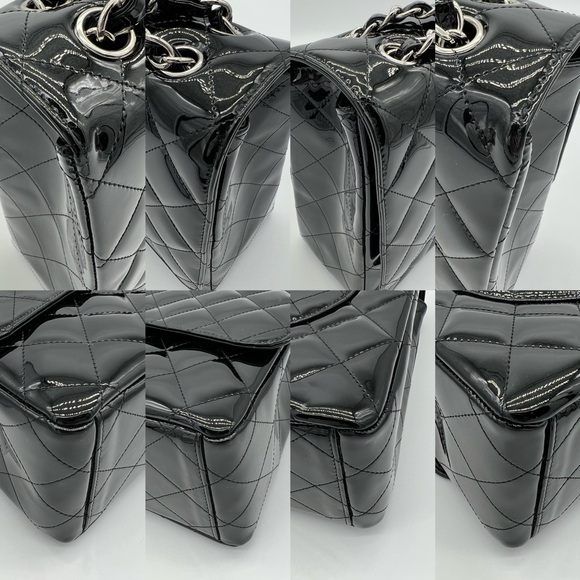 Authentic Chanel Classic Glossy shimmery black Patent leather Maxi single flap - Picture 13 of 17